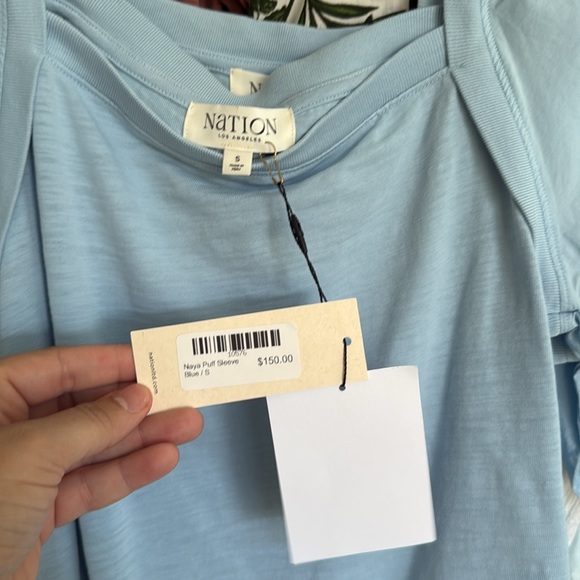 Nation LTD Blue and White Puff Sleeve Blouse - Picture 2 of 4